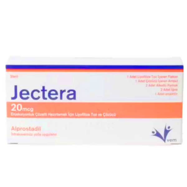 JECTERA Alprostadil / Caverject / Alprostadil 20 MCG LYOPHILIZED POWDER AND SOLVENT FOR PREPARING SOLUTION FOR INJECTION  KIT (1 VIAL + 1 AMP + SYRINGES)   - Turkey Pharma